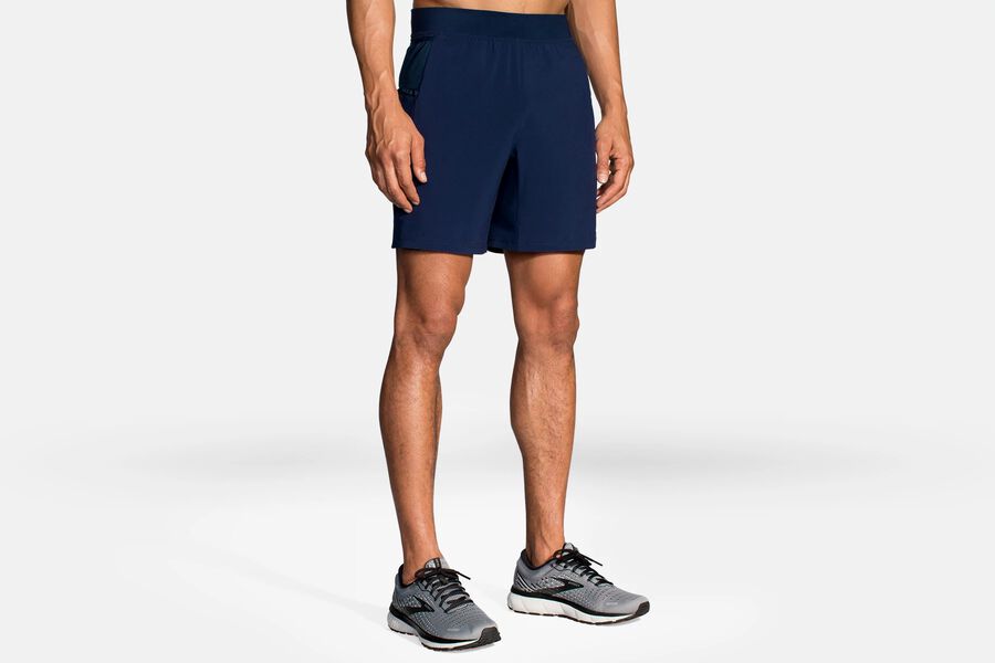 Mens Brooks Sherpa 7" 2-in-1 Bottoms Navy | Clothing 5439-AFNGB